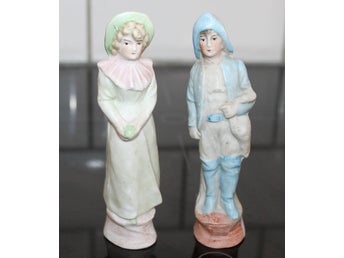 Två gamla figuriner - man och kvinna 50-tal vintage retro figurin