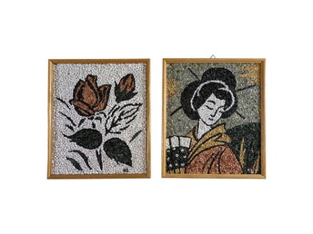 2 st Mosaiktavlor Blommor Geisha Retro Väggdekoration Färgade Stenar