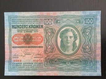 Austria Österrike 100 kronen sedel 1912/(1919) ovikt/UNC P-56