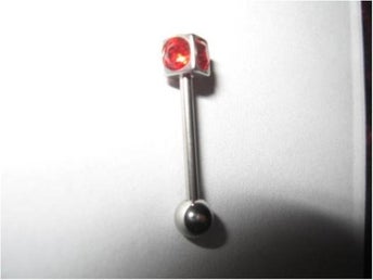 TUNG PIERCING MED 5 ST RÖDA STENAR 1.6MM