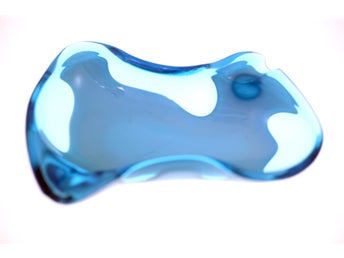 Italian psychedelic abstract blue glass ashtray-circa 1970s-Weight 228g