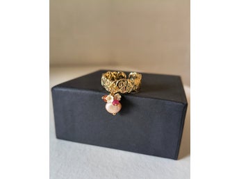 Blomster Pärla Justerbar Guld Ring Handgjord