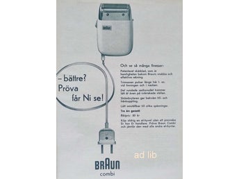 BRAUN COMBI RAKAPPARAT, REKLAM TIDNINGSANNONS 1959