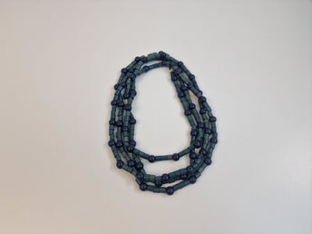 Vintage Halsband - petrolblå/blågrön cylindriska rörpärlor