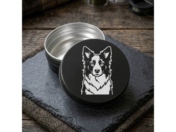 Border Collie - Stilren Metallburk / Snusdosa i Aluminium - Förvaringsdosa