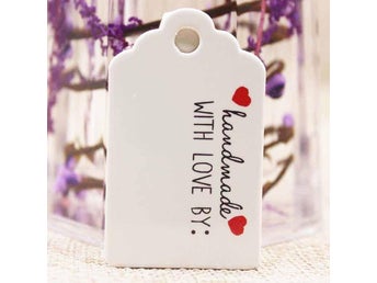 20-pack Etiketter 50x30mm Handmade with Love By Vita
