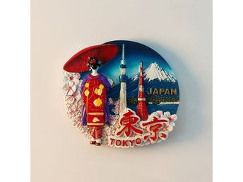 Tokyo Japan Kimono Girl Mt Fuji Kylskåpsmagnet