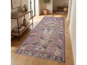 Exklusiv Vintage Orientalisk Löpare 370x120 cm – Syren & Dämpad