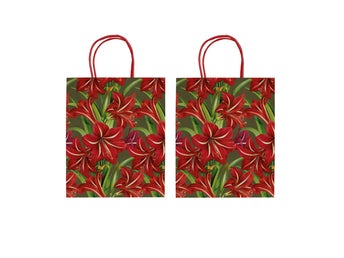 2-pack Julpåsar AMARYLLIS – Presentpåsar med röda amaryllis 24 cm