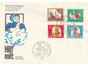 Tyskland-Bundespost, Förstadagskuvert 1967 Välgörenhetsfrimärken - Sagor