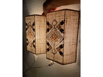 Retro Swedish modern vägglampor, näversöm, 50/60-tal