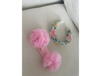 Children's Headbands - Pink Pom-Pom and Floral Embroidered (2-pack)