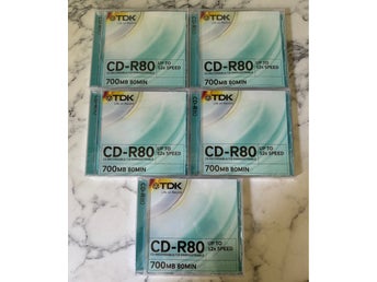 5 st TDK CD-R80 700MB 80MIN 52x Speed CD skivor