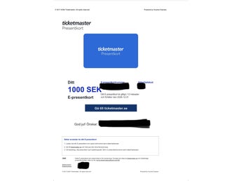Ticketmaster presentkort 1000kr