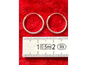 Klassisk Creoler Örhängen Mycket Snygg Äkta 925 Sterling silver 14 mm