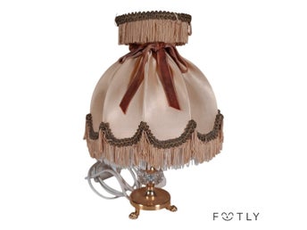Bordslampa Vintage Guld Beige Skärm Fransar Klassisk Sänglampa Retro