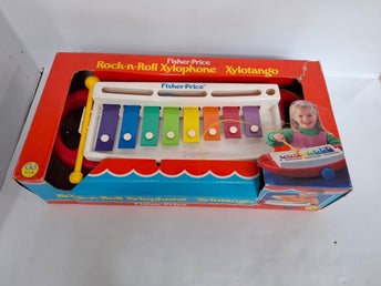 Vintage Fisher Price set 2214 Rock-n-Roll Xylofon med låda