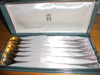 coctailskedar i nysilver, 6 st numererade i originalask