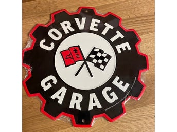 Corvette Garage Tac Plåtskylt 30x30cm 3D effekt Reklam skylt licensierad