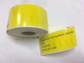 260st 89x36mm Dymo labelwriter -kompatibla etiketter gula
