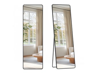 Helkroppsspegel, 150 x 40 cm, rektangel med stativ, aluminiumram, LFM034B01V1