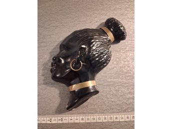 Retro Vintage 50tal 60tal Väggskulptur Gips Afrikansk Kvinna Huvud