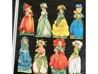 Ljuvliga gamla bokmärken med blomsterflickor