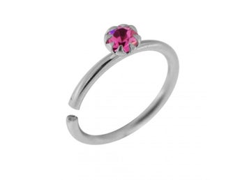 8 mm. Piercingring i 925 Sterling Silver med Rosa kloinfattad CZ
