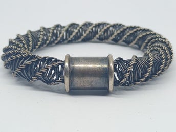 Tvåfärgat spiralarmband massivt .925 sterling silver vävd trådnät italienskt