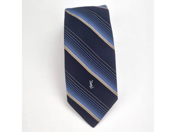 ÄKTA Yves Saint Laurent YSL Slips Siden Silke Silk Sidenslips Blå LOGO
