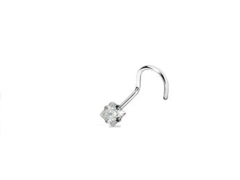 1 st Skruvbar näspiercing i 316L stål / 3 mm fyrkantig zirkon
