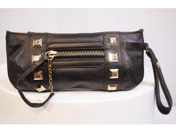 Temperley London ladies vintage brown leather clutch bag with gold-tone detail