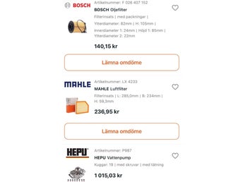 Stor service sats, kamrem, olja mm