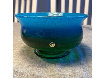 Ekenäs Glasskål John Orvar Lake Signerad Retro Konstglas Blå Grön L 1488/17