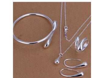 Helt Nytt: Halsband, Armband, örhängen, ring, pläterad med äkta silver 925