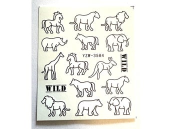 Nail Art Stickers sketch linjer svartvit konturer former vilddjur wild