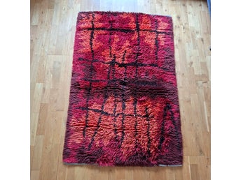 Ryamatta, Örgryte rya, Ull, handknuten, abstrakt mönster, vintage