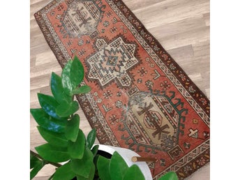 Äkta Vintage matta ca: 170x62 cm - 100% ull - Tvättad & klart - Handknuten