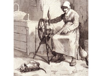 Carl Larsson-träsnitt ”Den döende katten” ur tidskrift från 1883