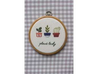 Ny modern broderad tavla med text, återbruk, Plant Lady
