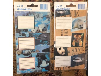 24 boketiketter med söta vilda djurbebisar (tiger, säl, panda, delfin)