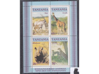 Tanzania 1986 Hotade djur 4v i block