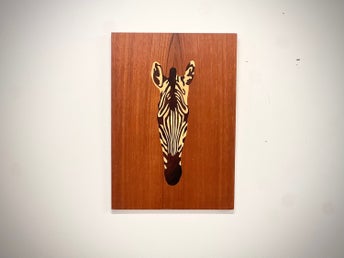Tavla Trä Zebra Teak 1960-tal Vintage Mid Century Intarsia Relief Retro (025)