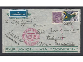 Zeppelin Försändelse med Luftskeppet Graf Zeppelin skickat 1934. Vackert Objekt.