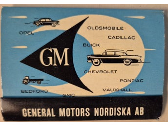 GM TÄNDSTICKSASK CADILLAC CHEVROLET REKLAM 1950 - 60 TAL UDDEVALLA STRÖMSTAD