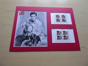 Elvis Presley art print med original frimärke passepartout 30 cm x 40 cm