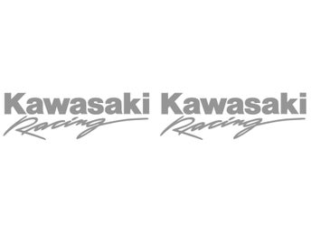 [ DEKAL ] KAWASAKI Racing. Två st. 15 x 4.9 cm. Silver.