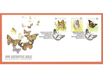 Nya Zealand FDC Fjärilar 6.1.1991 vinjett