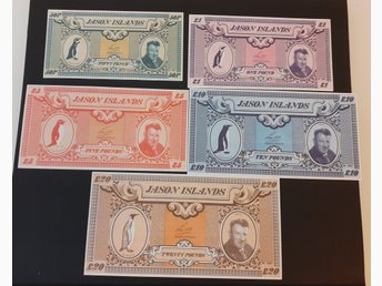 SET OF 5 PCS JASON ISLANDS COMPLETE UNC 0,50 1 5 10 20 Pound 1979