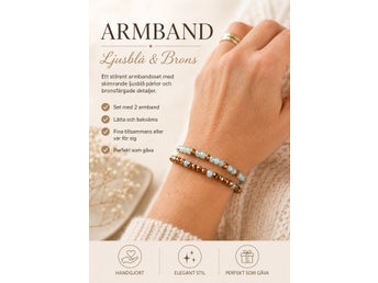 Mi-Aura NYTT Armbandsset av facettpärlor i brons och mild turkos